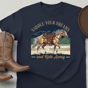 Saddle Your Dreams Western Horse Graphic Tee – Country Boho Cowgirl Shirt
